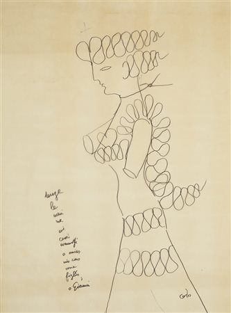 Gio Ponti (Milano 1891 - 1979) Disegno al tratto raffigurante una donna priva...