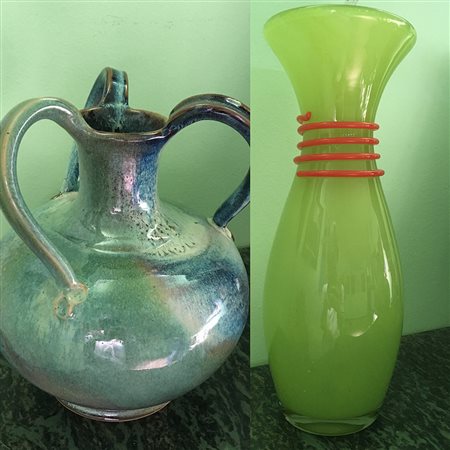 Lotto composto da n°1 Vaso vetro di murano cm H 31,5.D.12 - n°1 Brocca a tre...