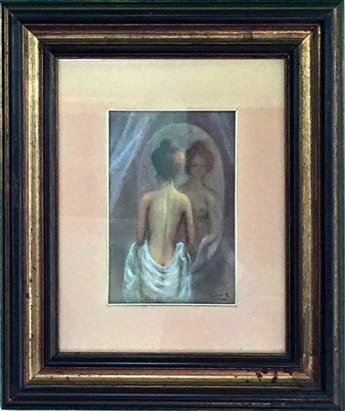 Giulio Schiavone "Nudino allo specchio" - 1980 - Olio su tela - cm 30x20 -...