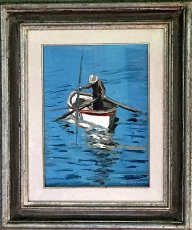 Mario Berrino "Pescatore" - olio su tela - cm. 40x30 - opera incorniciata -...
