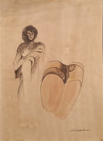 Ezio Gribaudo "s.tit." matita e acquerello su carta - dim. foglio cm 32x24 -...