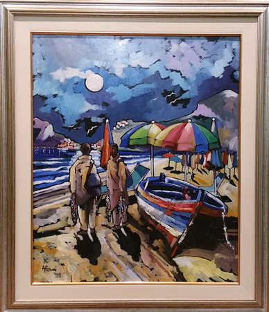 Sergio Attisani "Marina" - olio su tela - cm 70x50 -Firma in basso a dx -...