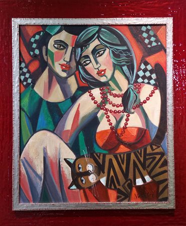 Samuel Veksler "Amanti" - Olio su tela- cm55 x46 - Firma in basso a dx