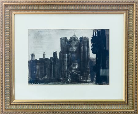 Pietro Annigoni "Vecchio castello" - China acquerellata - cm 25x35 - Firma in...