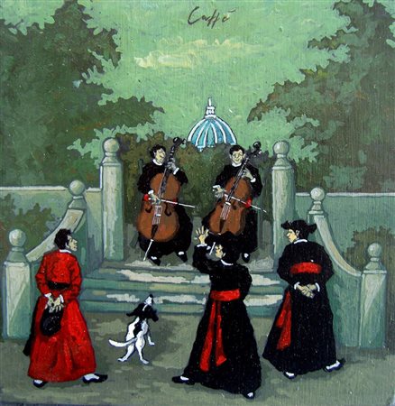 Nino Caffè "Concertino" - Olio su tavola - cm 15x15 - Archivio Borghi