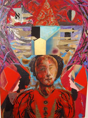 Bruno Ceccobelli "Indiviso Indipendente" 2004 - Olio e collage su tavola - cm...