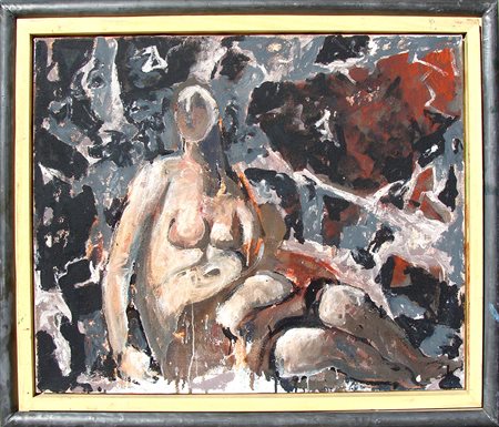 Markus Lupertz "Akt + marmor" 2012 - Olio su tela e cornice d'artista in...