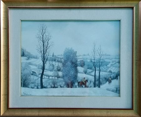 Francesco Maiolo "Paesaggio invernale" 1989 - Olio su tela - cm 45x35 - Firma...