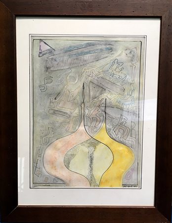 Ezio Gribaudo",Cupole a Mosca",Tecnica msta su carta cm 32x24, firma in basso...