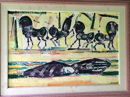 Mohamed Wandavi "Mata 7A" 1995 - Olio su tela - cm 40x60 - Firma in basso a...