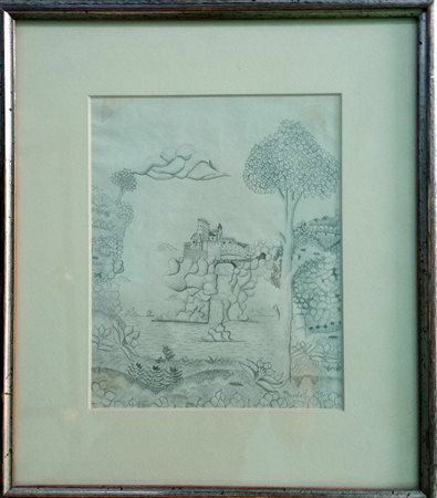Francesco Maiolo "Castello" 1970 - Disegno su carta - cm 22,3x18 - Firma in...