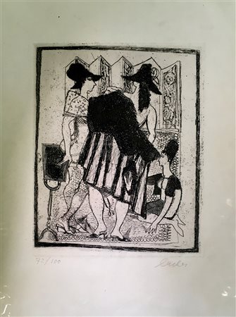 Locher "Anprobe" - Acquaforte - Es. 72/100 - cm 24,5x19,8 - Firma in basso a...