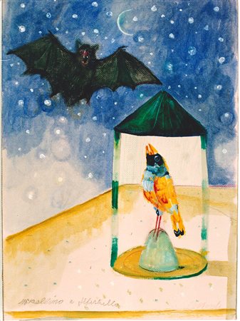 Antonio Possenti "Uccellino e pipistrello" 1999 - tecnica mista su carta...