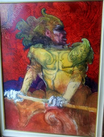 Raffaele De Rosa "Il cavaliere" Olio su cartone telato - cm 75x50 - Autentica...
