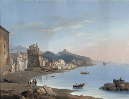 ANONIMO DELLA PRIMA META’ DEL XIX SECOLO Marina di Vietri Tempera su carta,...