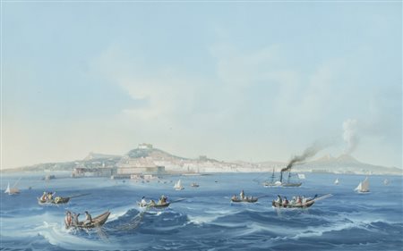 ANONIMO DELLA META’ DEL XIX SECOLO Veduta di Napoli dal mare Gouache su...