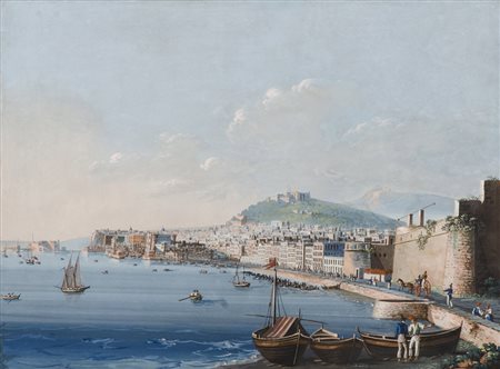 ANONIMO DELLA META’ DEL XIX SECOLO Veduta di Napoli dal Carmine Gouache su...