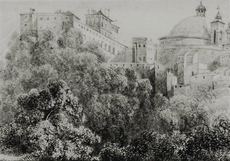 ARTISTA FRANCESE DEL XIX SECOLO Veduta di Palazzo Chigi ad Ariccia con la...