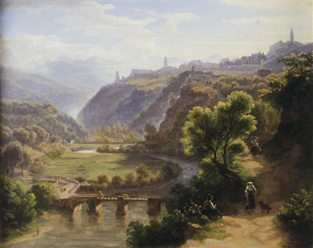 THOMAS DESSOULAVY Londra 1801 - Roma 1869 Veduta del ponte dell’Acquoria...