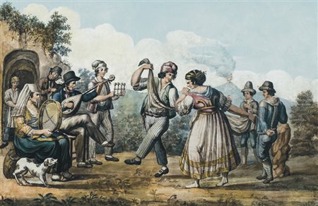 FEDERICO ROBERTO Napoli, prima metà del XIX secolo Tarantella Acquerello su...