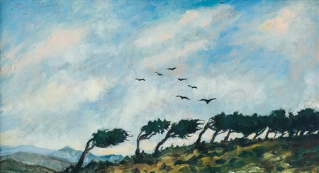 REMO BRANCA Sassari 1897 - Roma 1988 Paesaggio sardo, 1972 Olio su tavoletta,...