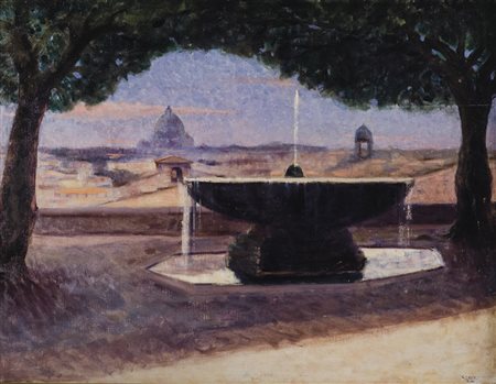 GIUSEPPE CAROSI Roma 1883 - 1965 Panorama dal Pincio con la Fontana di Villa...