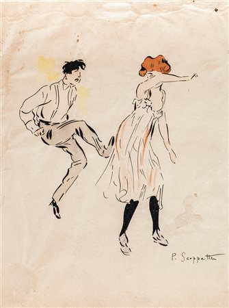 PIETRO SCOPPETTA Amalfi 1863 – Napoli 1920 Rissa China acquarellata su carta,...