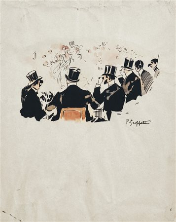 PIETRO SCOPPETTA Amalfi 1863 – Napoli 1920 Moulin Rouge China acquarellata su...