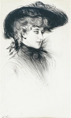 PAUL-CÉSAR HELLEU Vienna 1859 - Parigi 1927 Ritratto di donna con cappello...