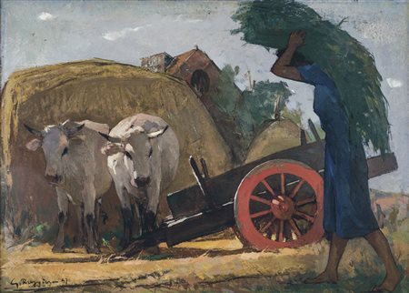 GIOVANNI RUGGIERO Isernia 1892 - Roma 1971 L’aia, 1947 Olio su tela, 70,5 X...