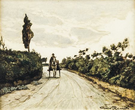 GINO ROMITI Livorno 1881-1967 Sentiero di campagna con carretto Olio su...