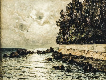 GINO ROMITI Livorno 1881-1967 Marina di Antignano Olio su tavoletta, 39,5 x...