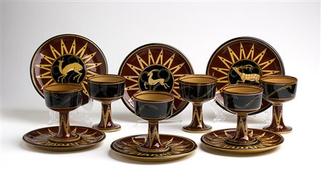 PALAZZI - ROMA Sei coppe con piatto decorati a motivi geometrici e figure di...