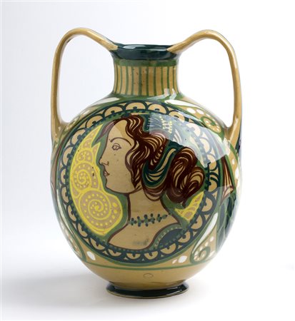 LANNI - ROMA Anfora decorata da volute vegetali e profili muliebri, Anni ‘20...