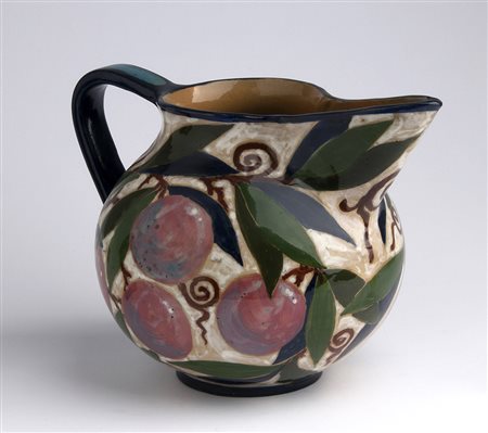 SQUARCIARELLI - FRATELLI TIDEI Brocca decorata a motivi di frutti e foglie,...