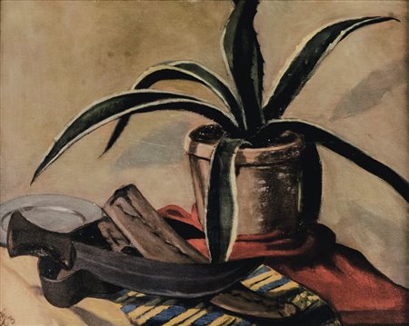 ROBERTO MELLI Ferrara 1885 - Roma 1958 Natura morta con vaso e scimitarra,...