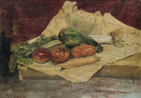 GIOVANNI BARTOLENA Livorno 1866 – 1942 Natura morta con ortaggi Olio su...