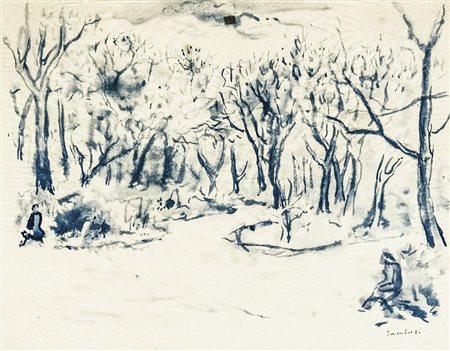 ORFEO TAMBURI Jesi 1910 - Parigi 1994 Il bosco Acquerello celeste su carta,...