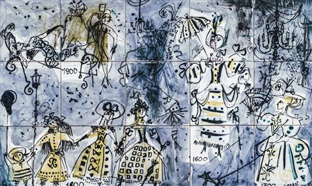 EMANUELE LUZZATI Genova 1921 – 2007 Composizione di dodici mattonelle...