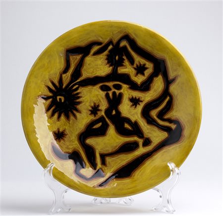 JEAN LURÇAT 1892 - 1966 Piatto decorato con figure astratte in nero su fondo...