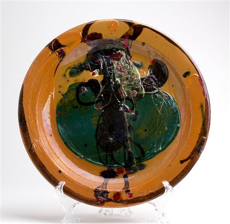 ANTONIO SABATELLI Albisola 1922 - 2001 Piatto decorato con figura astratta...