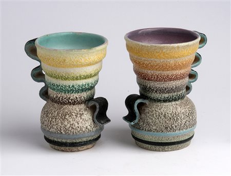 NICOLAJ DIULGHEROFF (1901-1982) M.G.A. - Albisola Coppia di vasetti di gusto...