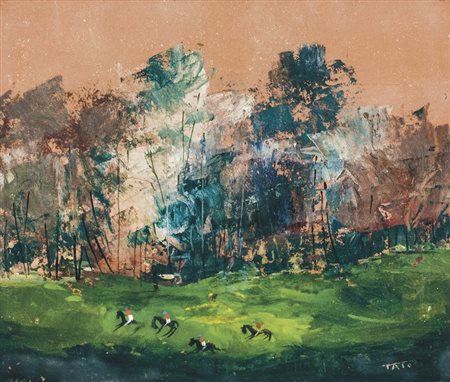 TATO Bologna 1896 - Roma 1974 Paesaggio con giocatori di polo Olio su...