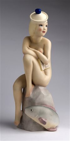 LINO BERZOINI ARS PULCHRA - TORINO Ondina e pesce, Anni ‘30/’40 Scultura in...