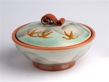 F.A.C.I Civita Castellana Ciotola con coperchio di gusto futurista decorata...