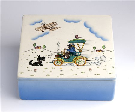 LENCI - TORINO Scatola quadrata con coperchio, decorata con figure sullo...