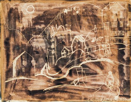 FRANCO GENTILINI Faenza 1909 - Roma 1981 Hotel Inchiostri acquarellati su...