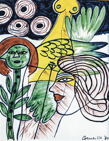 GUILLAUME CORNEILLE Liegi 1922 – Auvers-sur-Oise 2010 Volto femminile e...