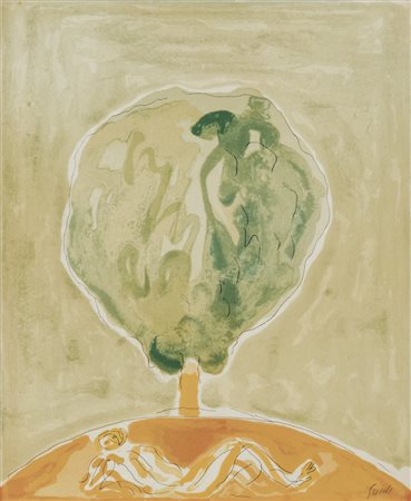 VIRGILIO GUIDI Roma 1891 - Venezia 1984 Albero e figura Acquarello e china su...