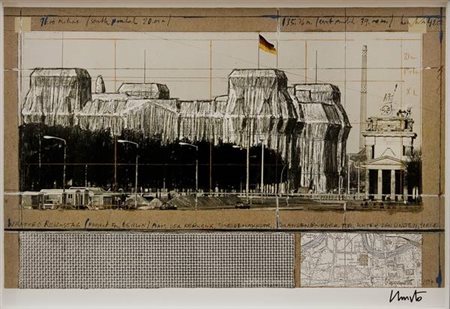 Christo Wrapped Reichstag - stampa con applicazione di uno speciale foglio...